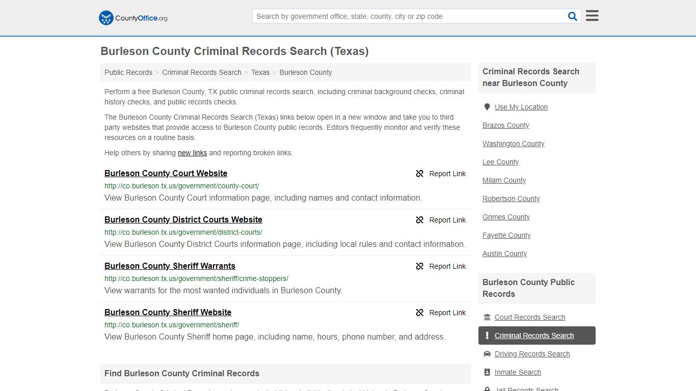 Criminal Records Search - Burleson County, TX (Arrests ...