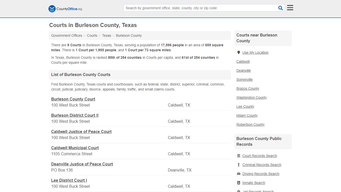 Courts - Burleson County, TX (Court Records & Calendars)