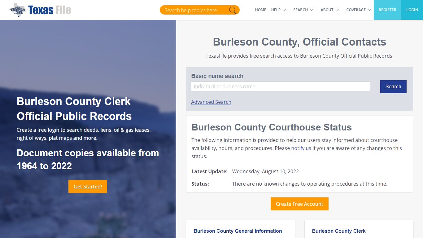Burleson County Clerk Official Public Records | TexasFile