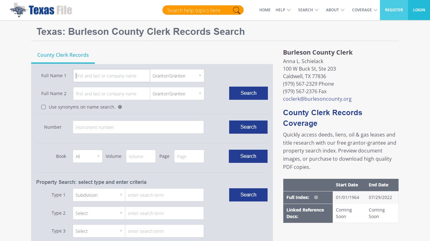 Burleson County Clerk Records Search | TexasFile