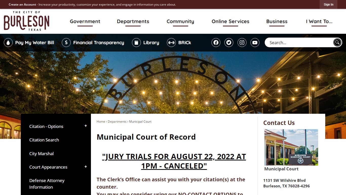 Municipal Court of Record | Burleson, TX - Official Website